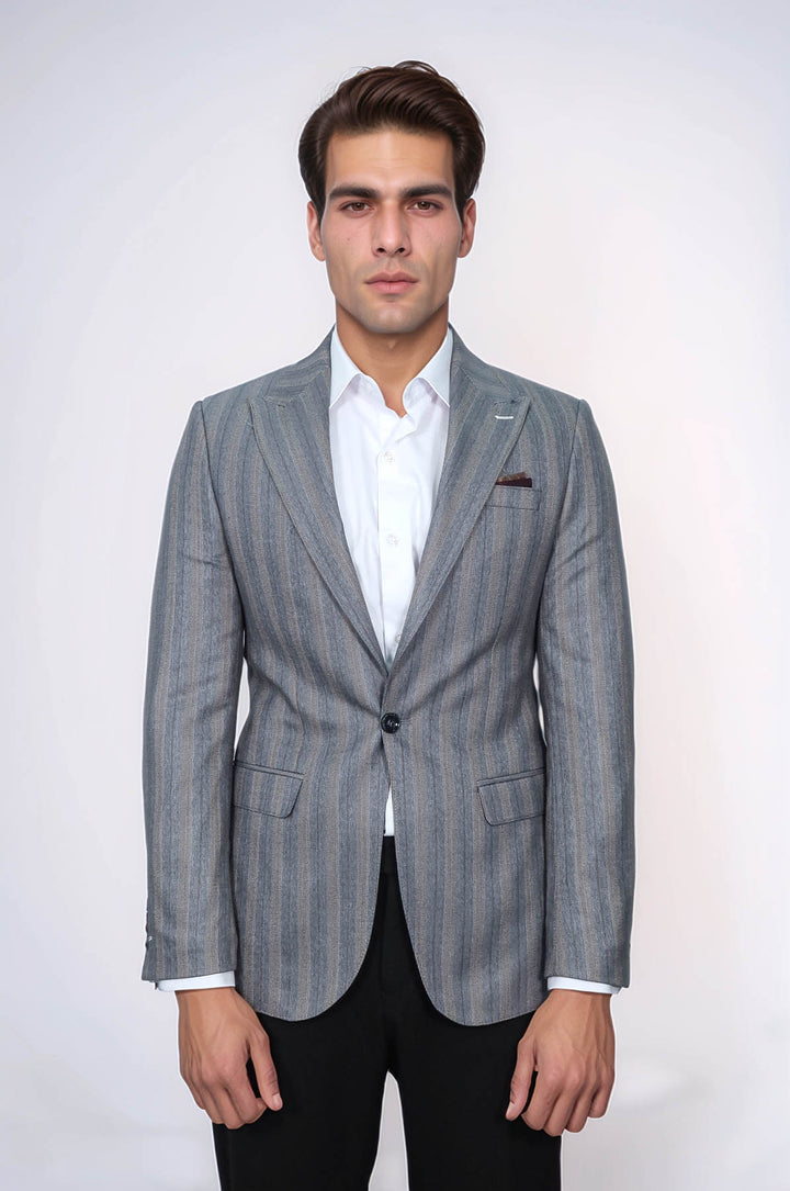 Blazer gris de rayas de corte entallado para hombre - Wessi