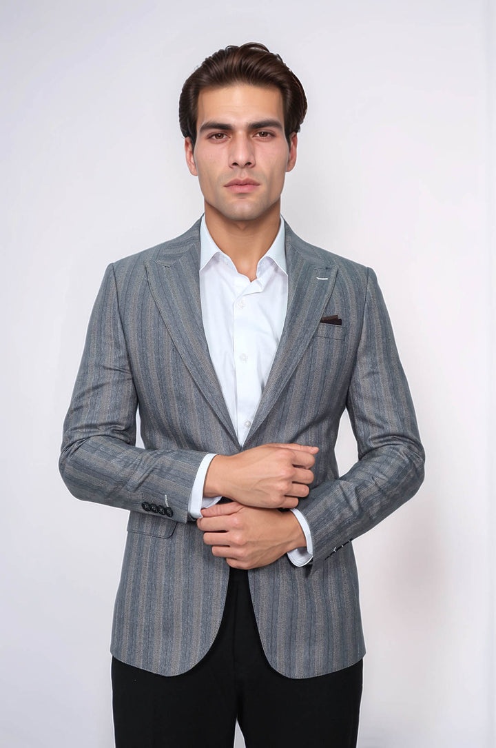 Blazer gris de rayas de corte entallado para hombre - Wessi