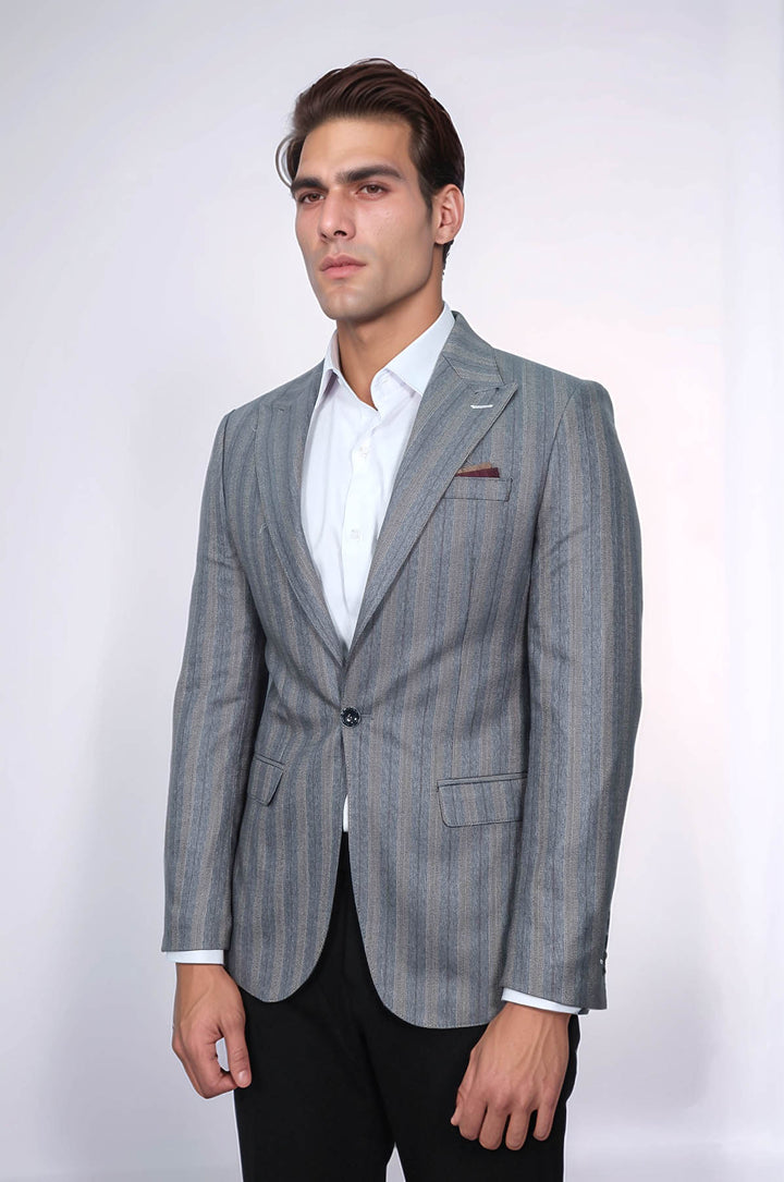 Blazer gris de rayas de corte entallado para hombre - Wessi