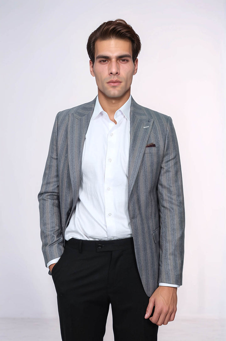 Blazer gris de rayas de corte entallado para hombre - Wessi