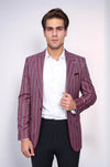 Blazer de hombre de corte entallado a rayas de color burdeos con un solo botón - Wessi