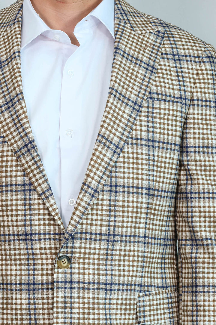 Blazer de cuadros entallado en marrón y azul para hombre - Wessi