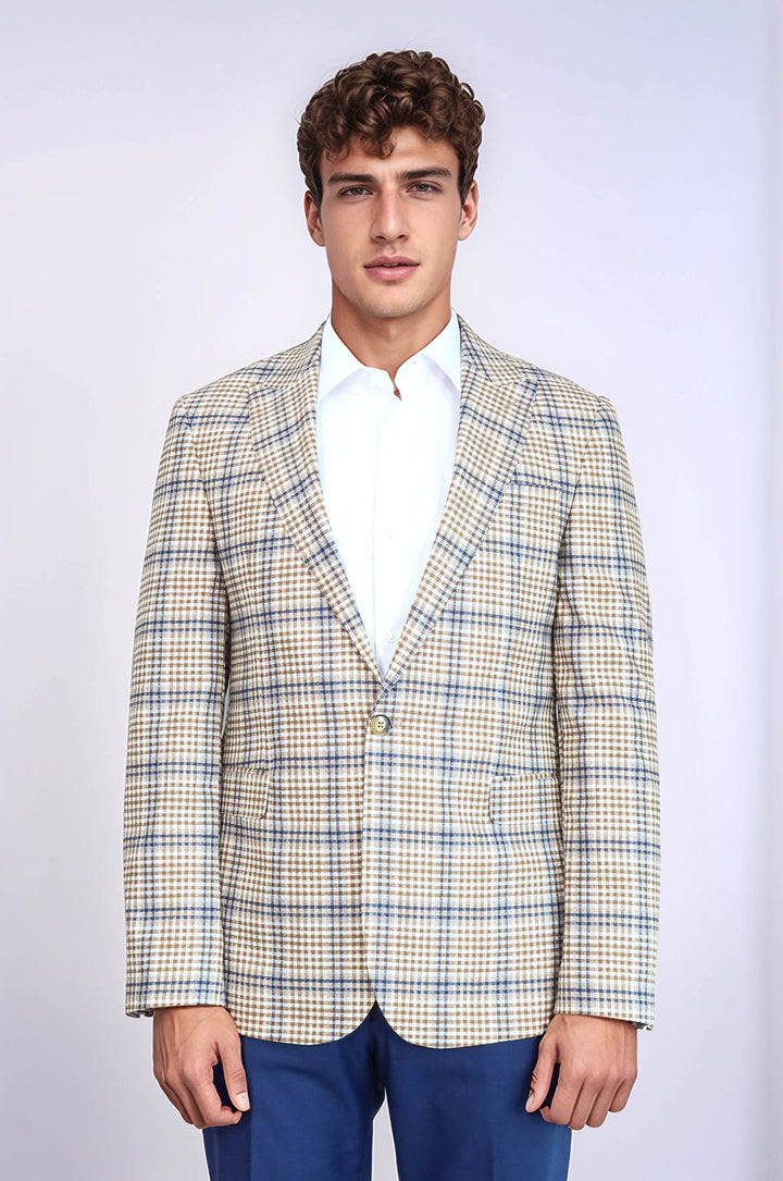 Blazer de cuadros entallado en marrón y azul para hombre - Wessi