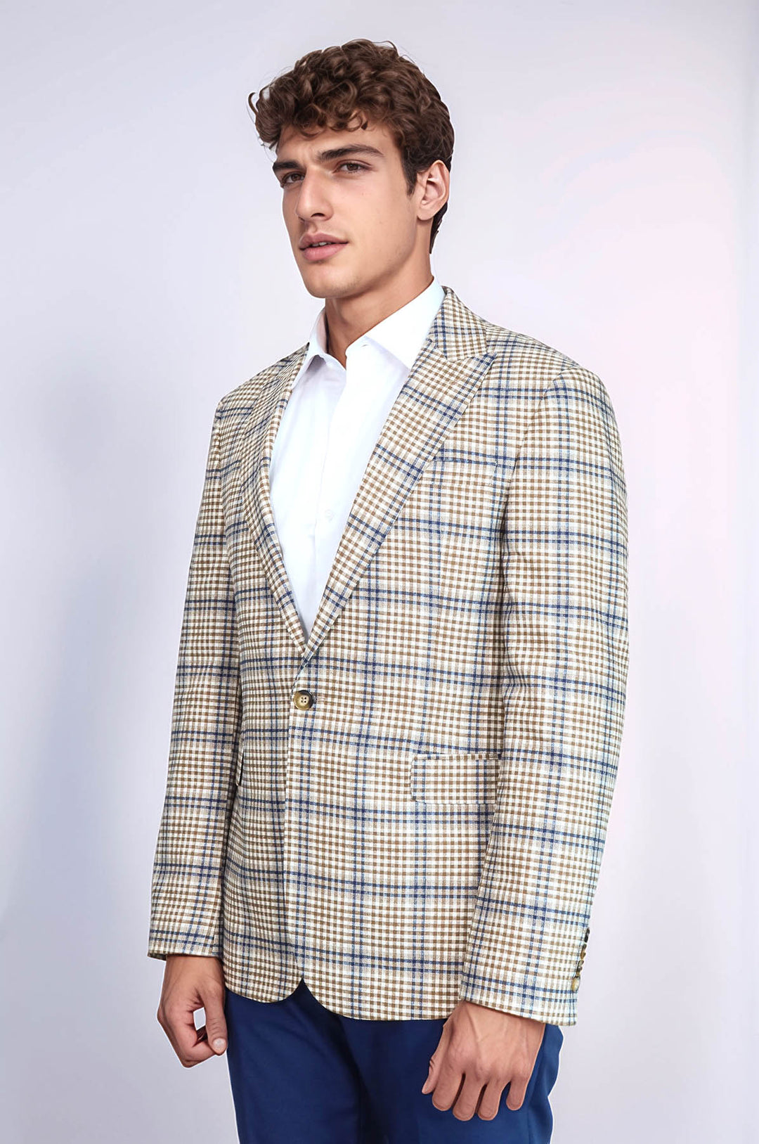 Blazer de cuadros entallado en marrón y azul para hombre - Wessi