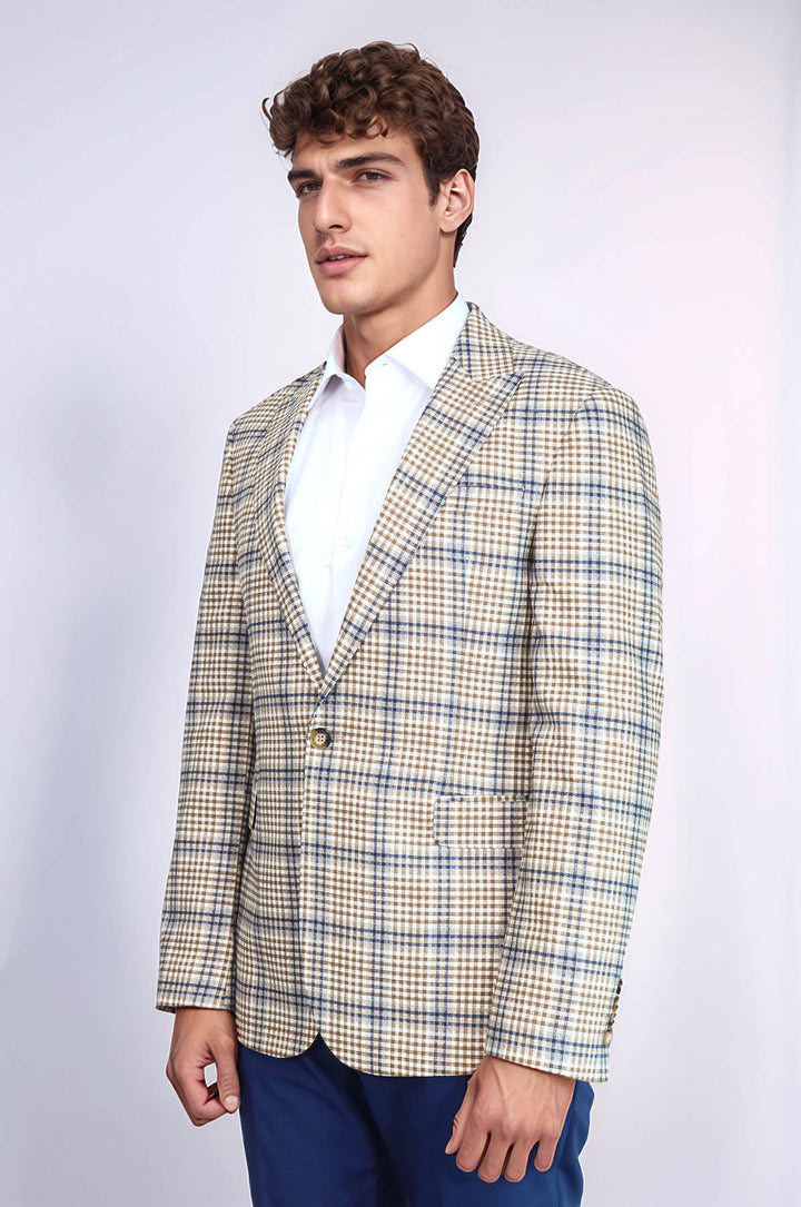 Blazer de cuadros entallado en marrón y azul para hombre - Wessi