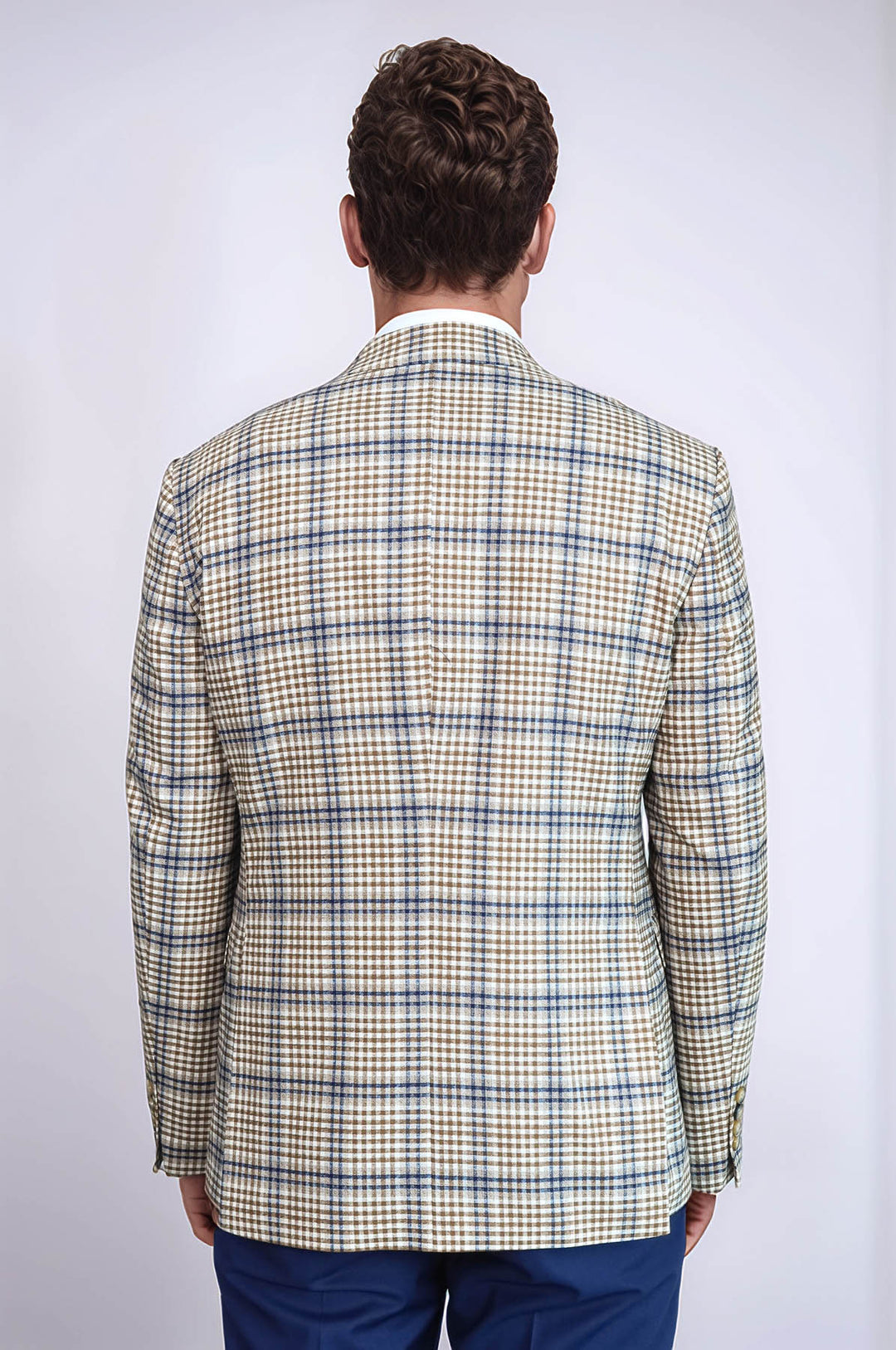 Blazer de cuadros entallado en marrón y azul para hombre - Wessi