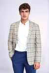 Plaid Slim-Fit Brown Blue Men Blazer - Wessi