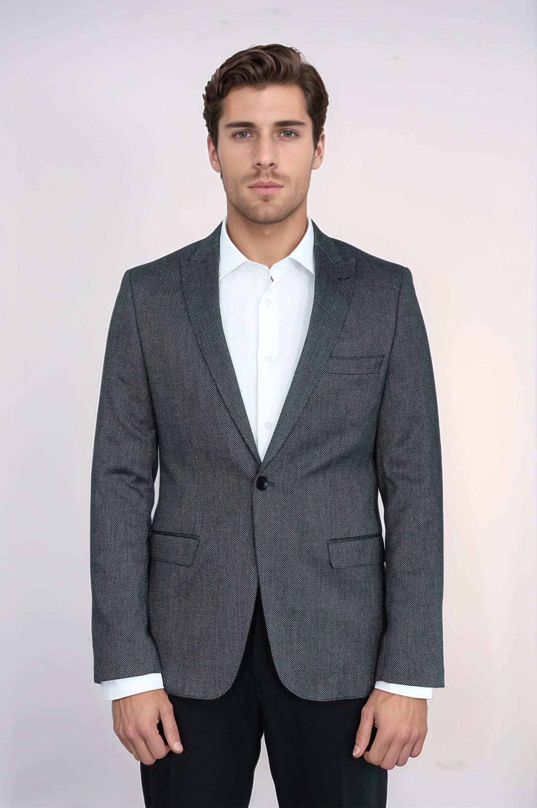 Blazer gris oscuro ajustado con estampado para hombre - Wessi