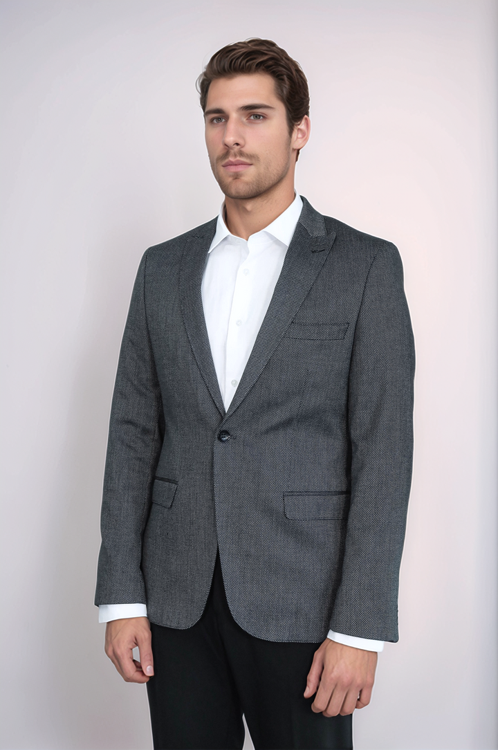 Blazer gris oscuro ajustado con estampado para hombre - Wessi