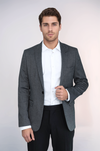 Patterned Slim-Fit Dark Grey Men Blazer - Wessi