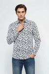 Blue Floral Patterned Long Sleeve White Men Shirt - Wessi