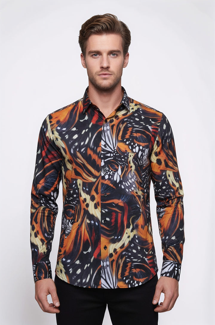 Hayvan Desenli Uzun Kollu Çok Renkli Erkek Gömleği - Wessi