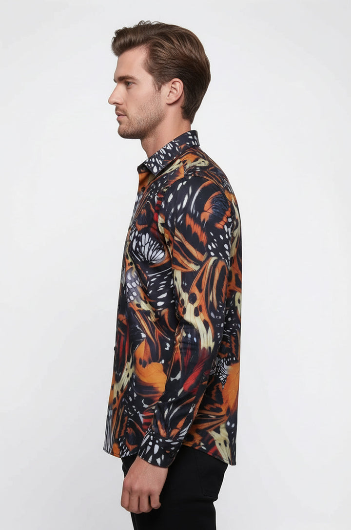 Hayvan Desenli Uzun Kollu Çok Renkli Erkek Gömleği - Wessi