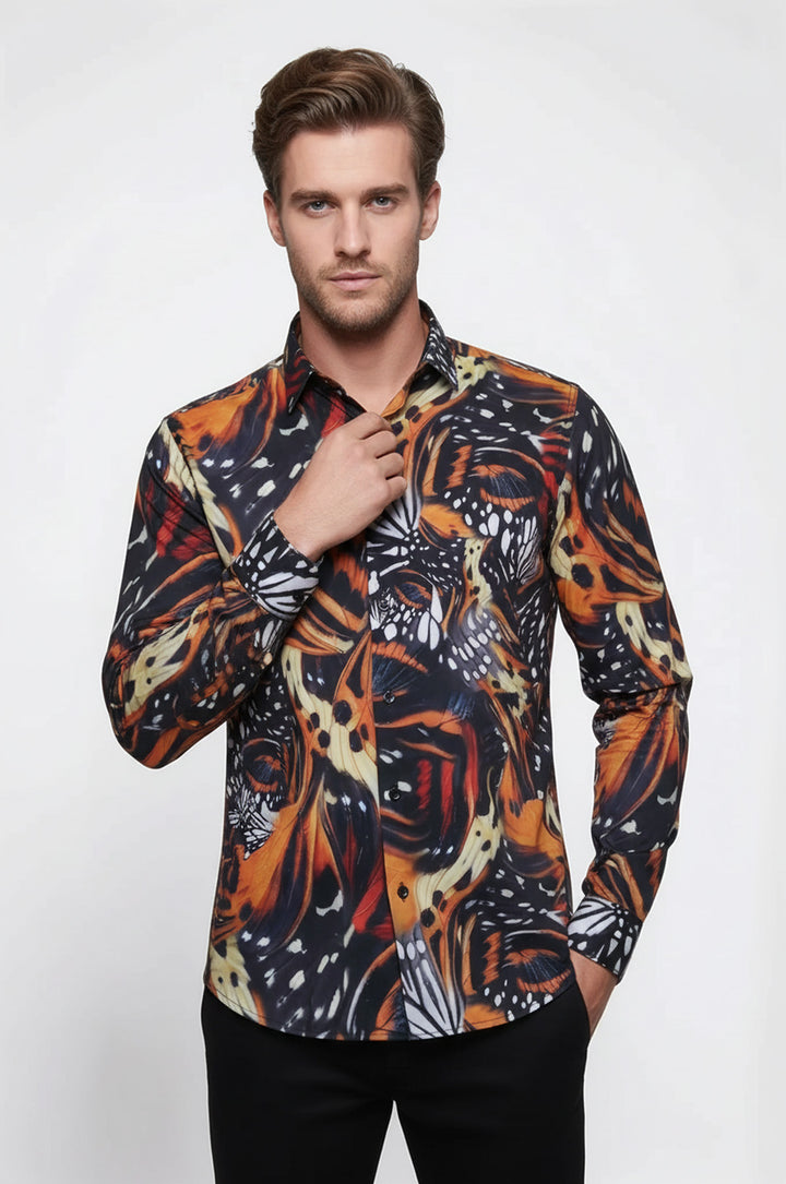 Hayvan Desenli Uzun Kollu Çok Renkli Erkek Gömleği - Wessi