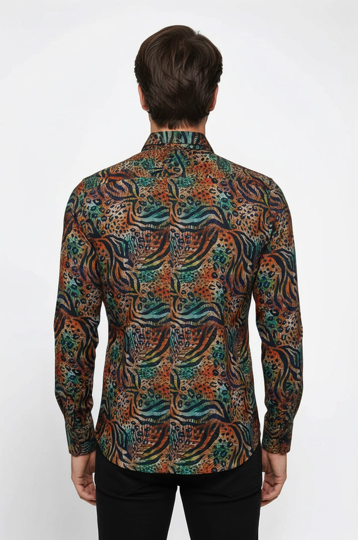 قميص رجالي متعدد الألوان بأكمام طويلة منقوش عليه حيوانات - ويسي