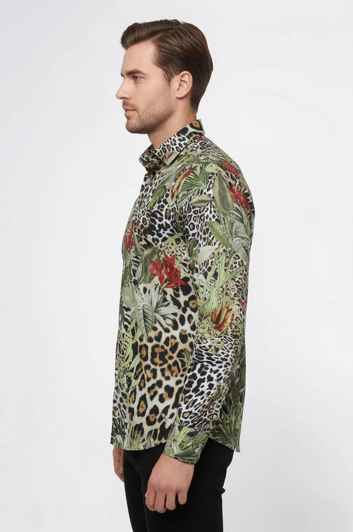 قميص رجالي متعدد الألوان بنقشة نمر وأكمام طويلة - ويسي