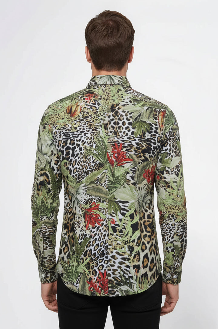 قميص رجالي متعدد الألوان بنقشة نمر وأكمام طويلة - ويسي