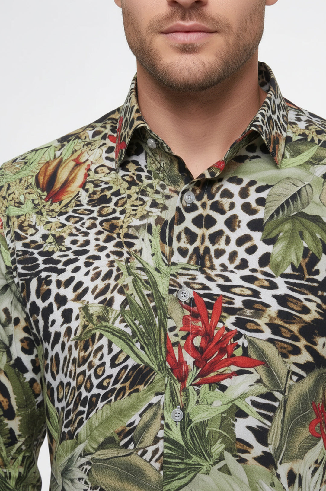 قميص رجالي متعدد الألوان بنقشة نمر وأكمام طويلة - ويسي