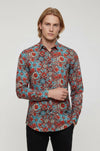 Blue Floral Slim-Fit Long Sleeve Red Men Shirt - Wessi
