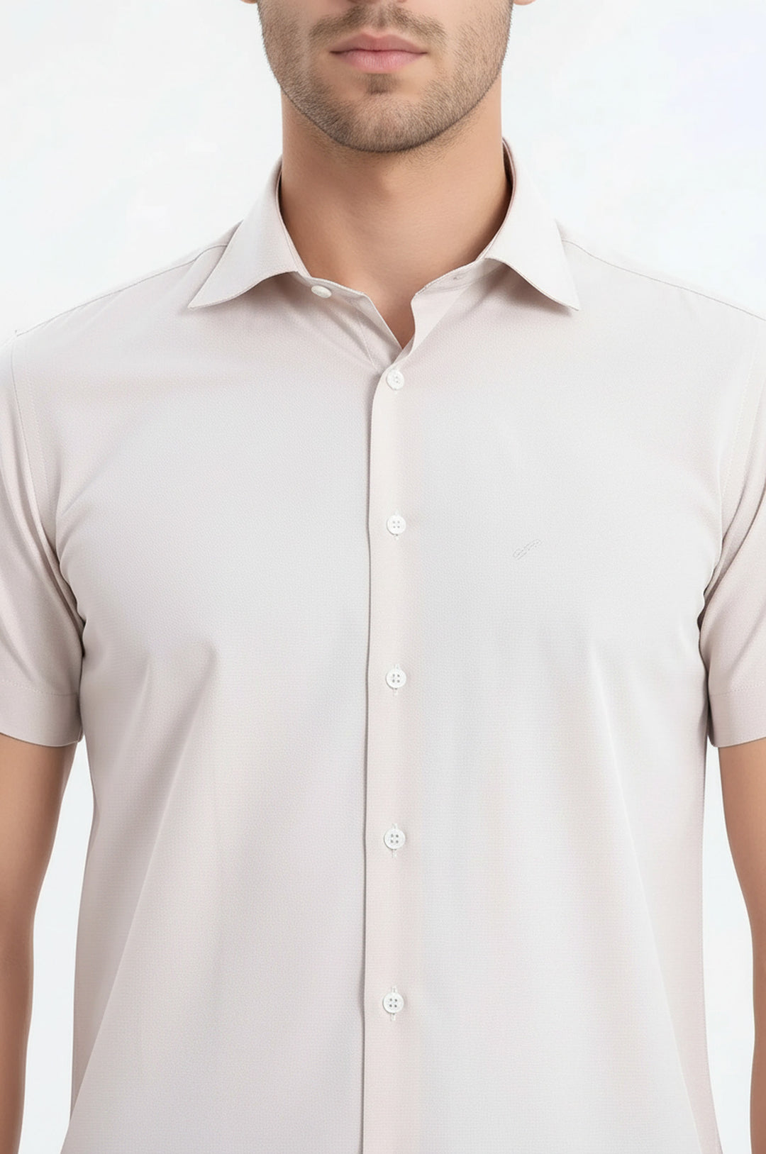 Short Sleeves Poly Cotton Slim Fit Cream Men Shirt - Wessi