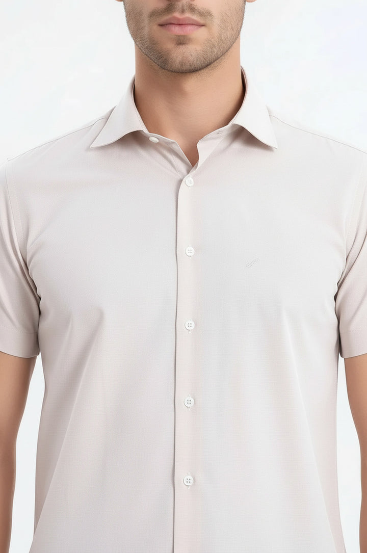 Short Sleeves Poly Cotton Slim Fit Cream Men Shirt - Wessi