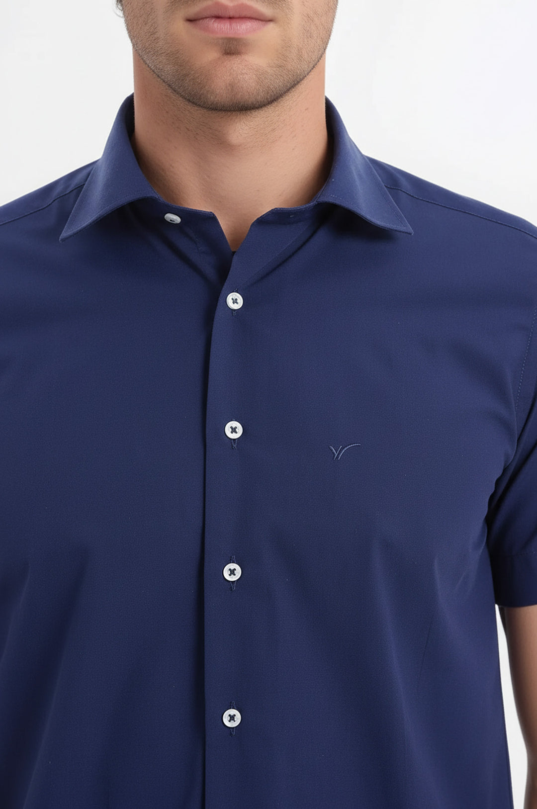 Short Sleeve Poly Cotton Slim Fit Navy Blue Men Shirt - Wessi