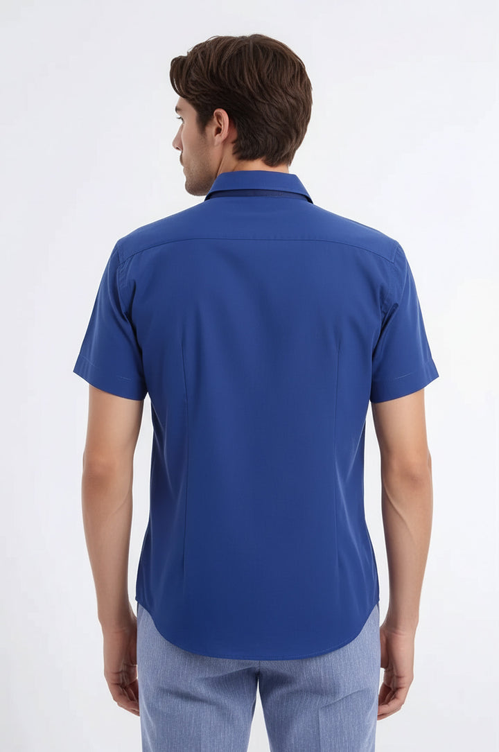 Slim Fit Short Sleeve Poly Cotton Navy Blue Men Shirt - Wessi