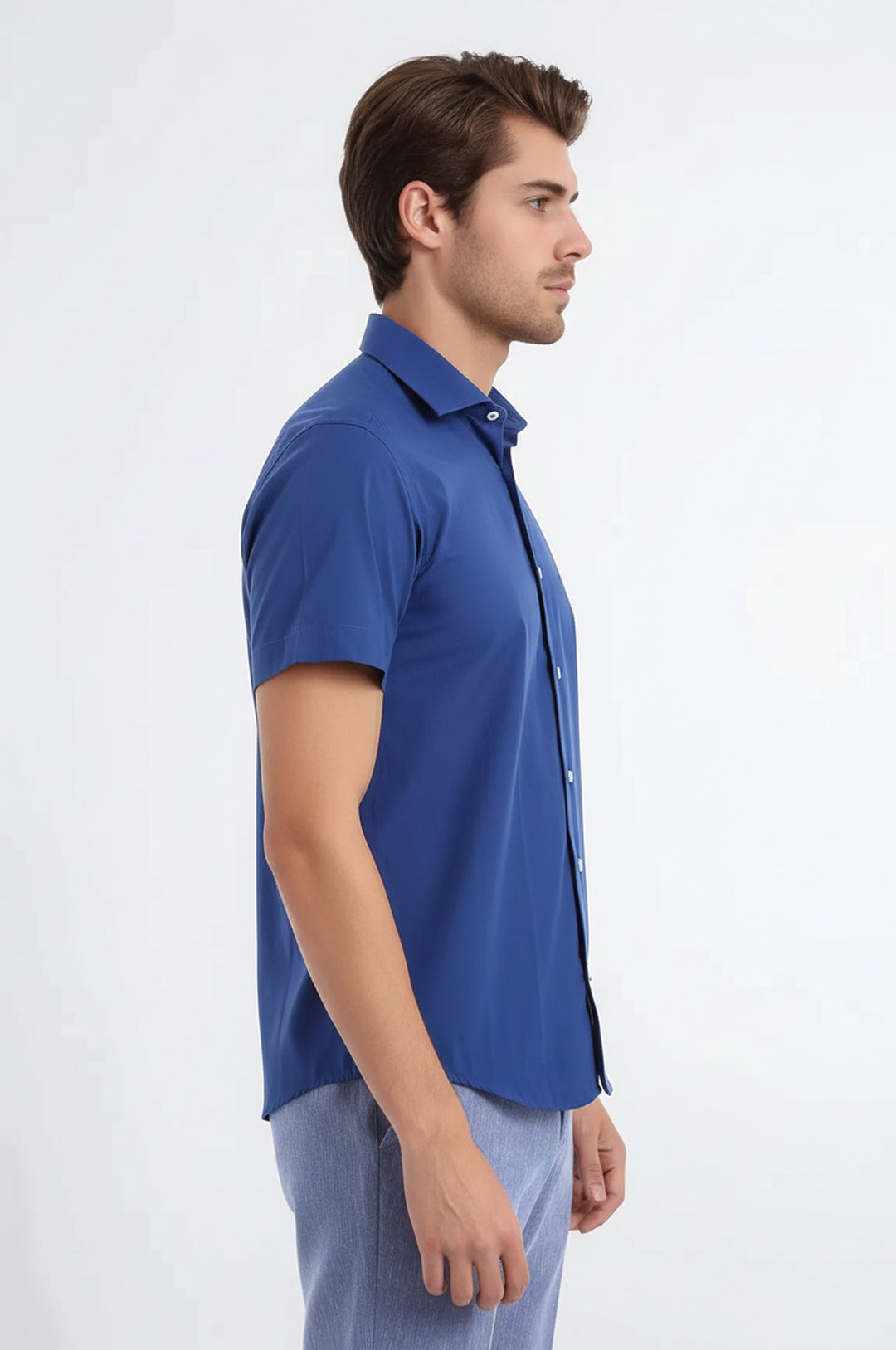 Slim Fit Short Sleeve Poly Cotton Navy Blue Men Shirt - Wessi