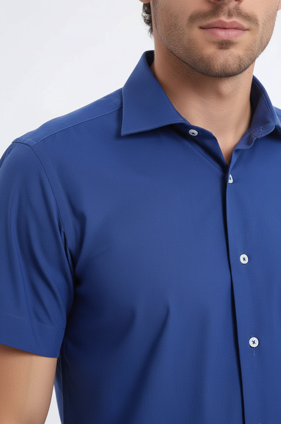 Slim Fit Short Sleeve Poly Cotton Navy Blue Men Shirt - Wessi