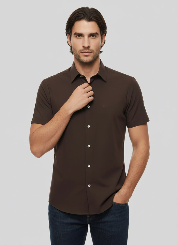 Kısa Kollu Pamuk Kahverengi Erkek Gömlek - Wessi