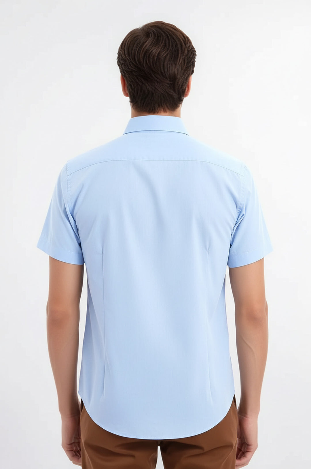 Slim Fit Kısa Kol Poly Pamuk Mavi Erkek Gömlek - Wessi