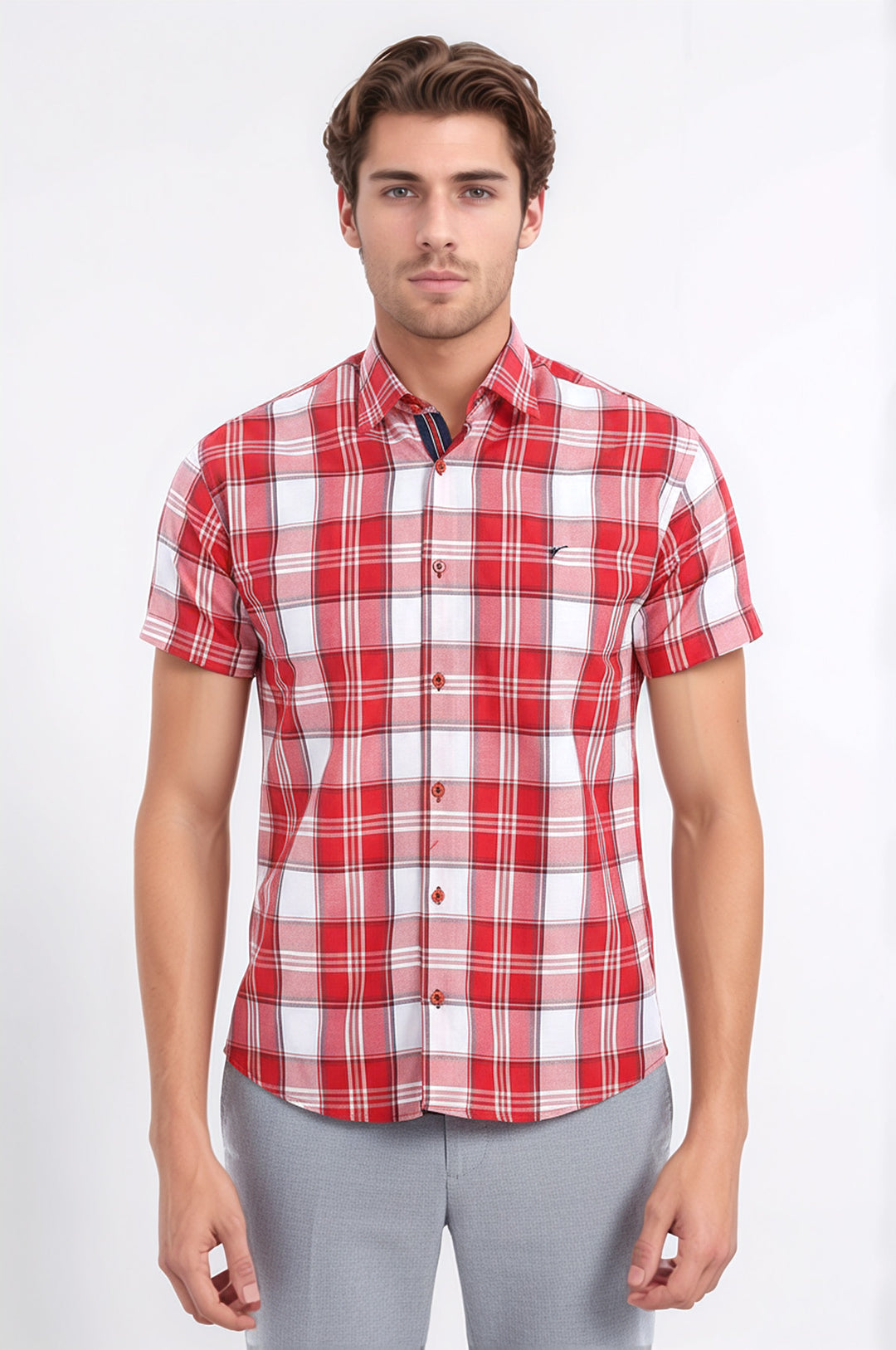 Kontrollü Kısa Kollu Bordo Erkek Gömlek - Wessi