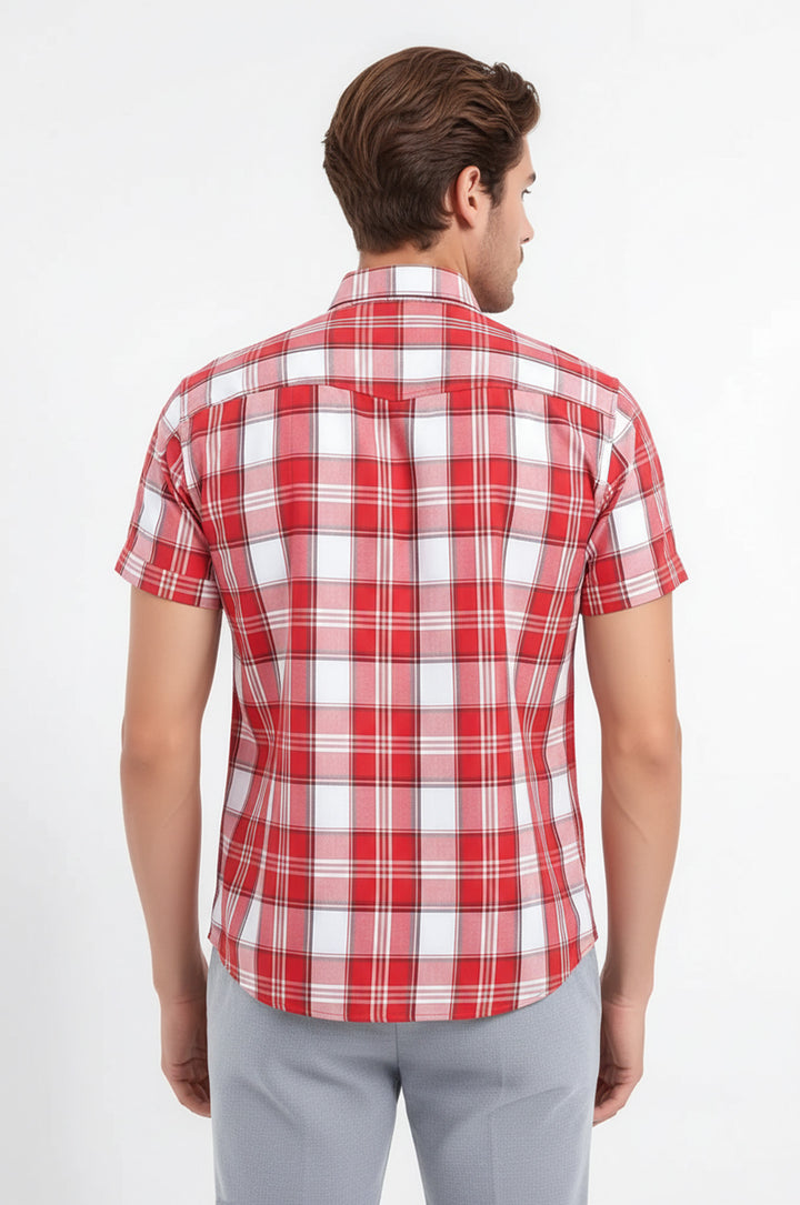 Kontrollü Kısa Kollu Bordo Erkek Gömlek - Wessi