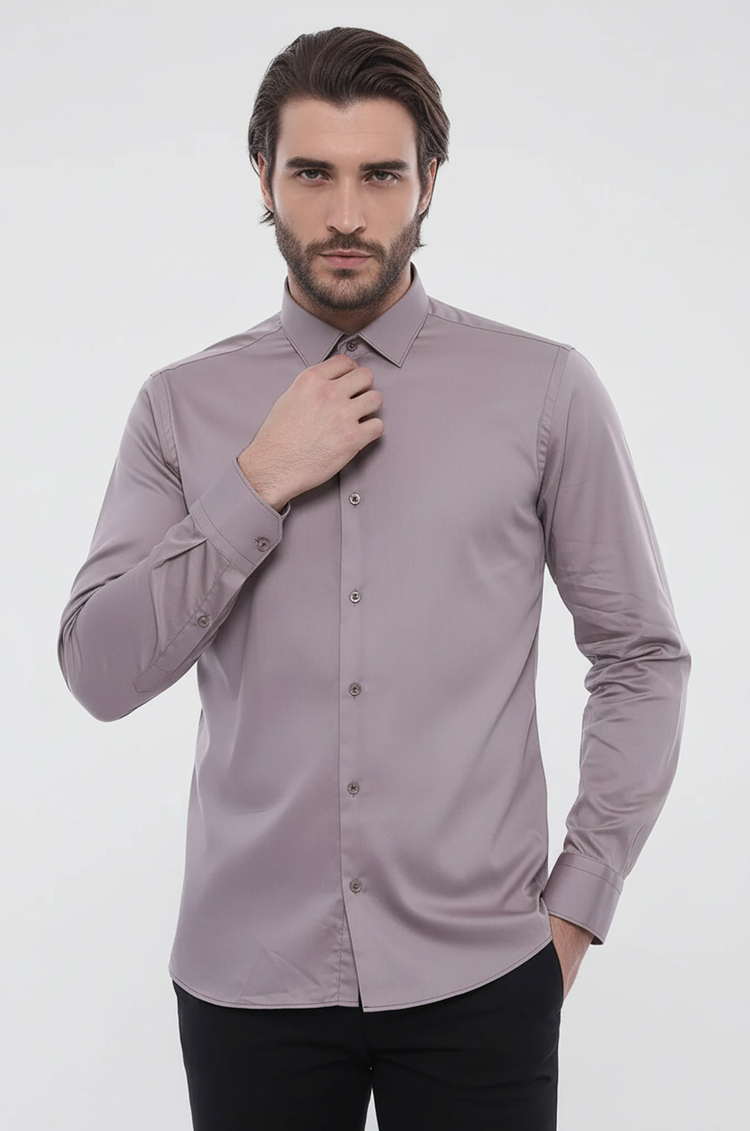 Slim Fit Long Sleeves Grey Men Shirt - Wessi