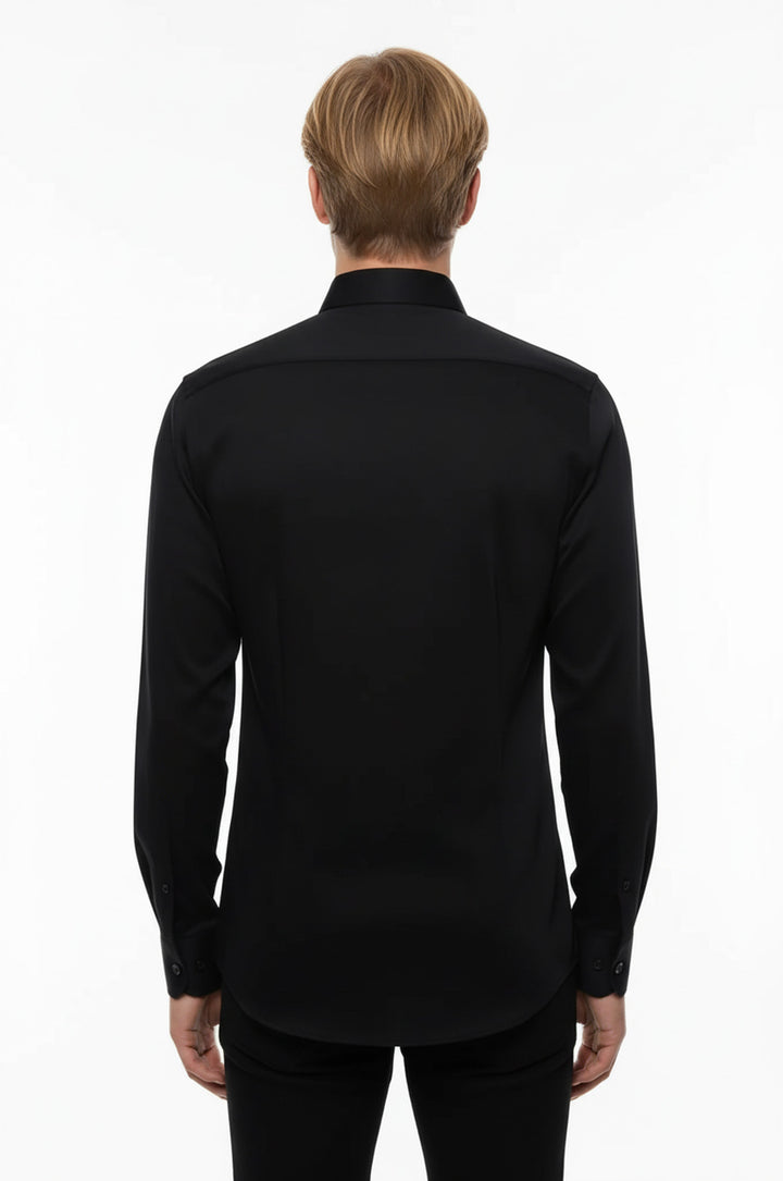 Pamuk Saten Dar Kesim Siyah Erkek Gömlek - Wessi