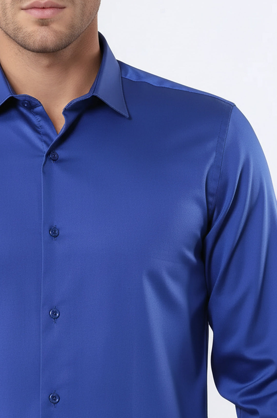 Cotton Satin Slim Fit Blue Men Shirt - Wessi