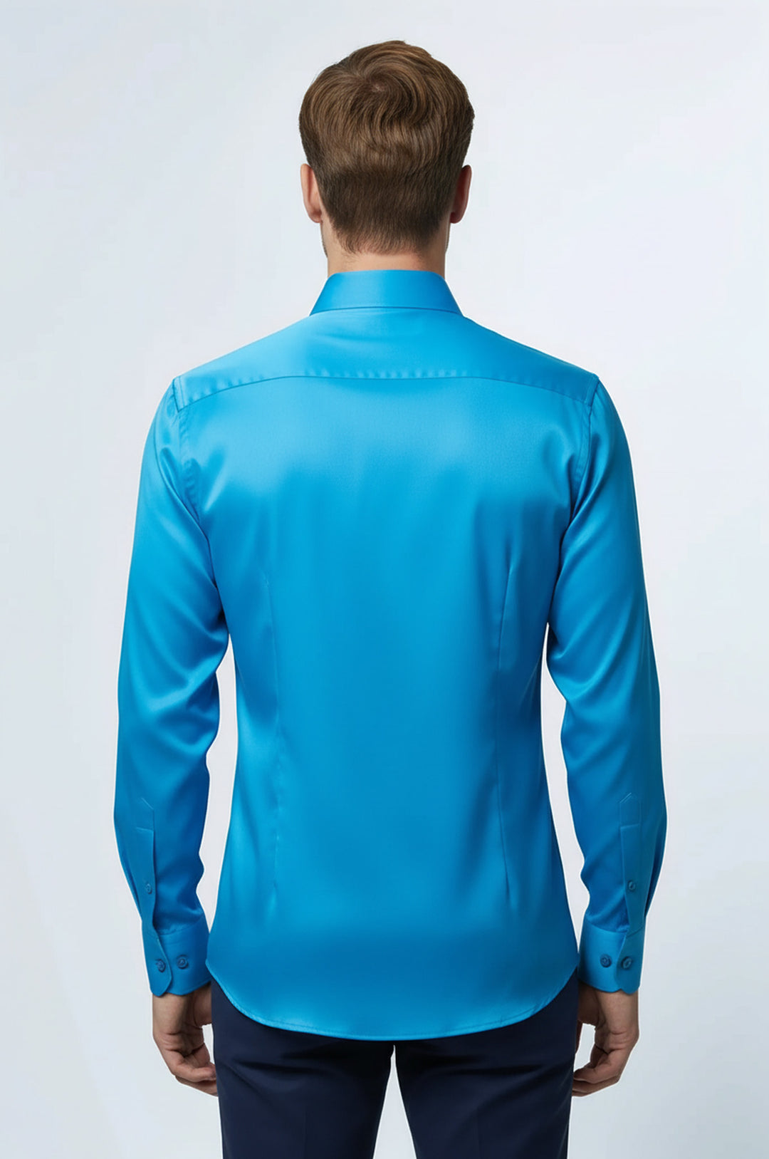 Long Sleeves Cotton Satin Slim Fit Turquoise Men Shirt - Wessi