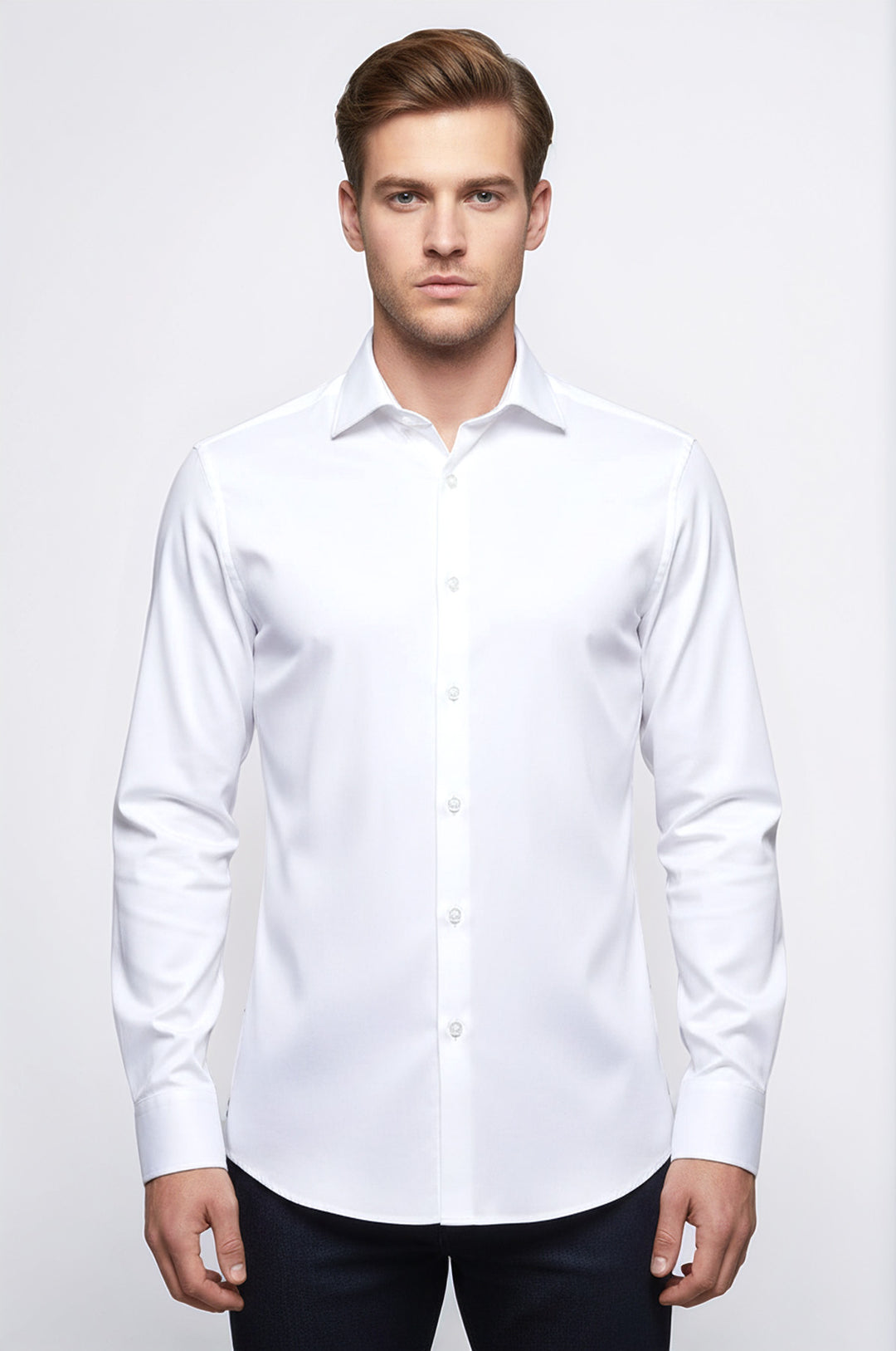 Cotton Satin Plain Slim Fit White Men Shirt - Wessi