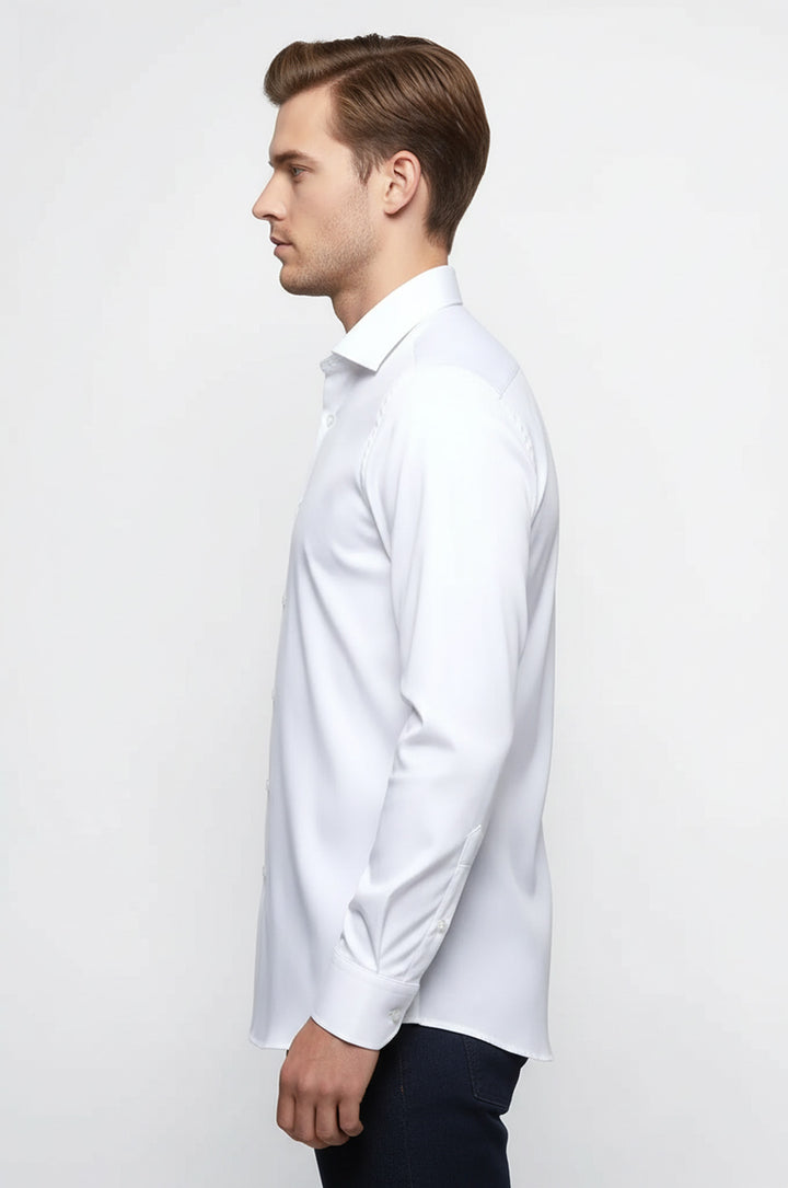 Cotton Satin Plain Slim Fit White Men Shirt - Wessi