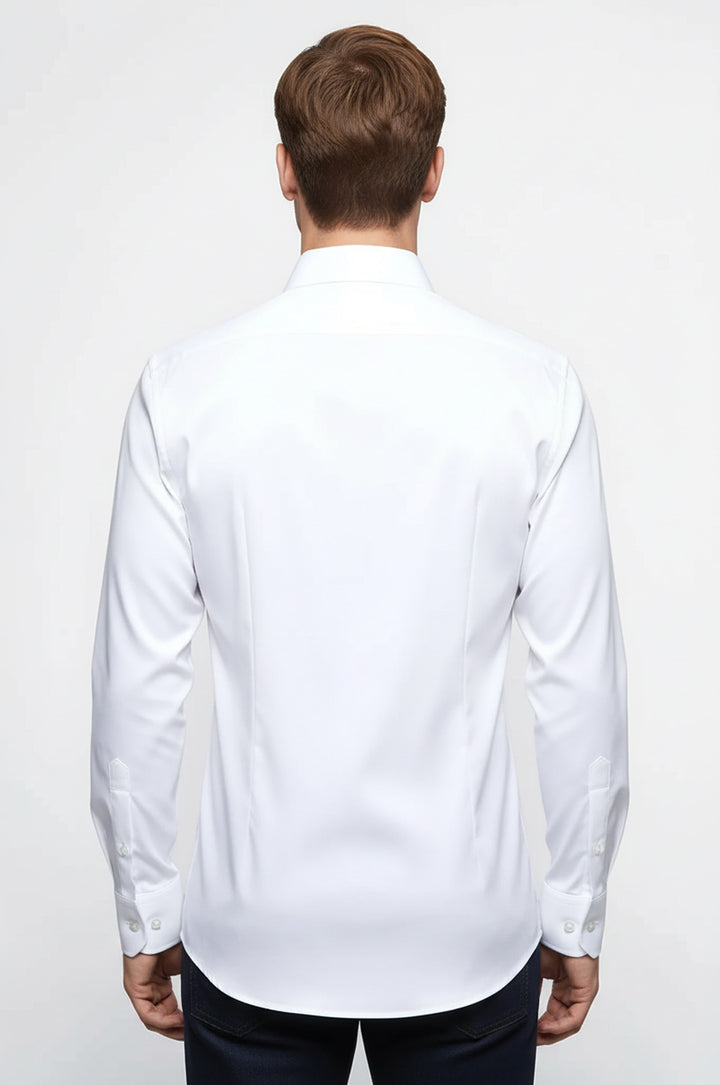 Cotton Satin Plain Slim Fit White Men Shirt - Wessi
