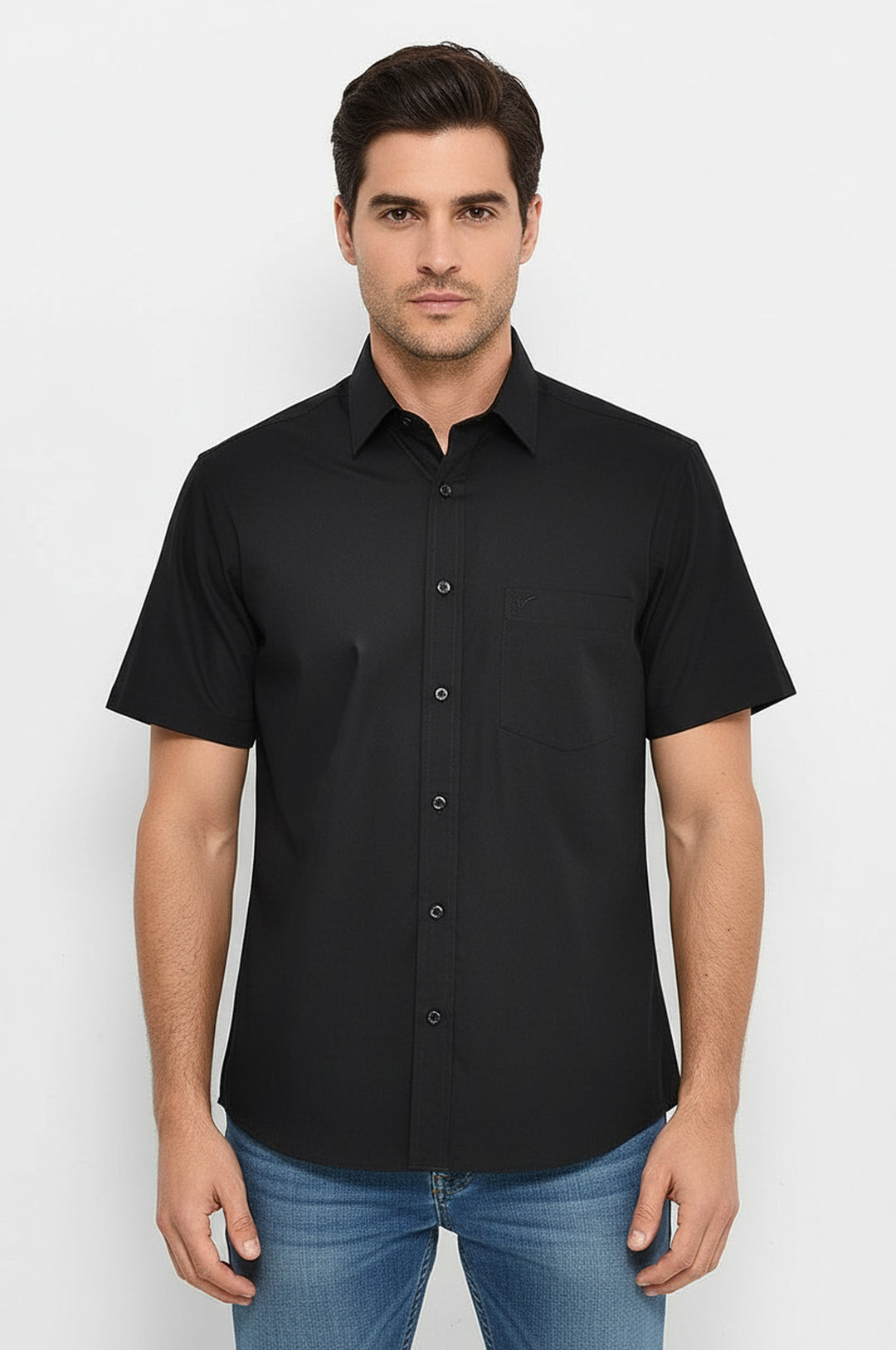 Plain Short Sleeves Black Men Shirt - Wessi