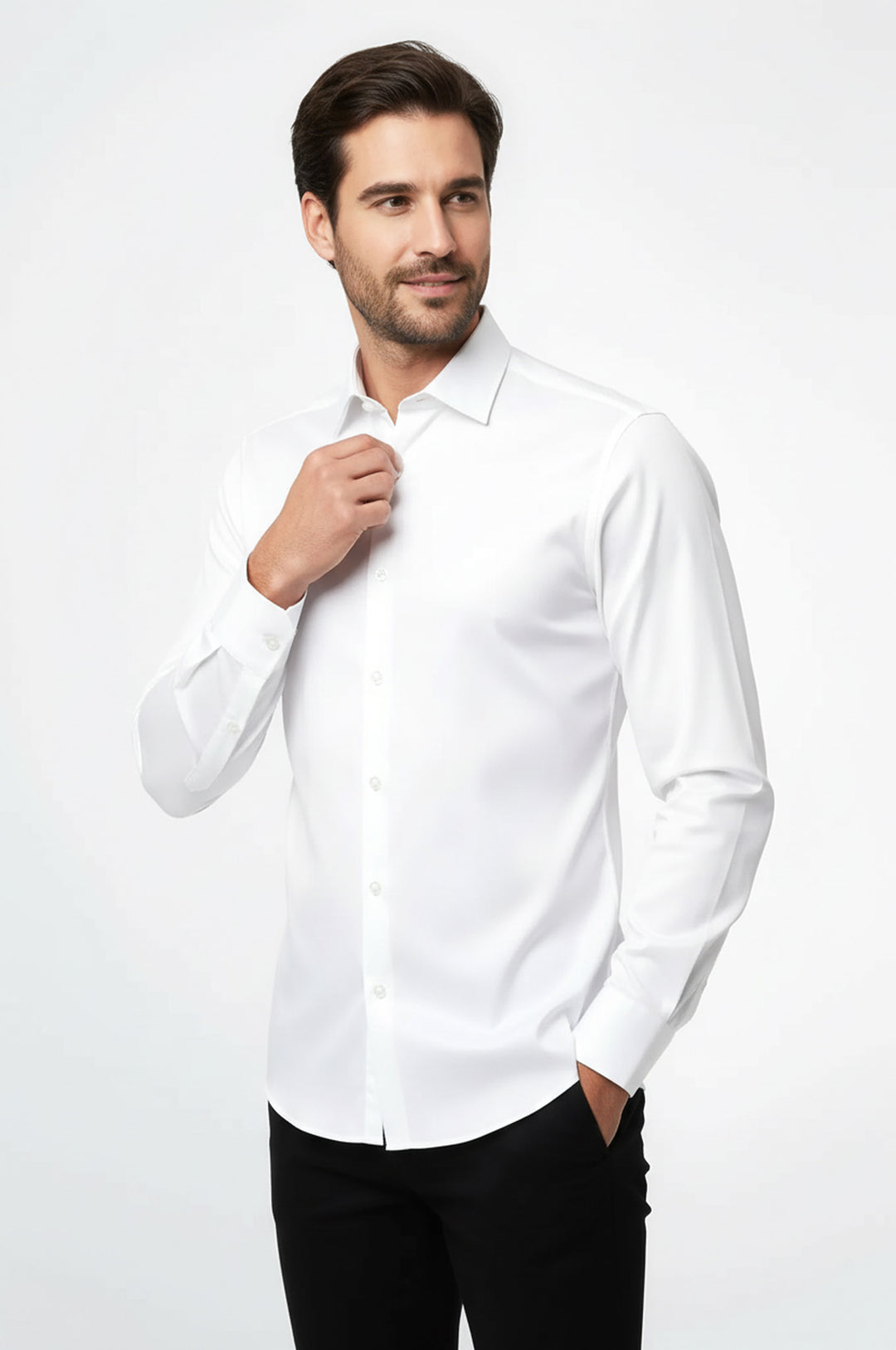 Cream Long Sleeve Slim-Fit Shirt - Wessi