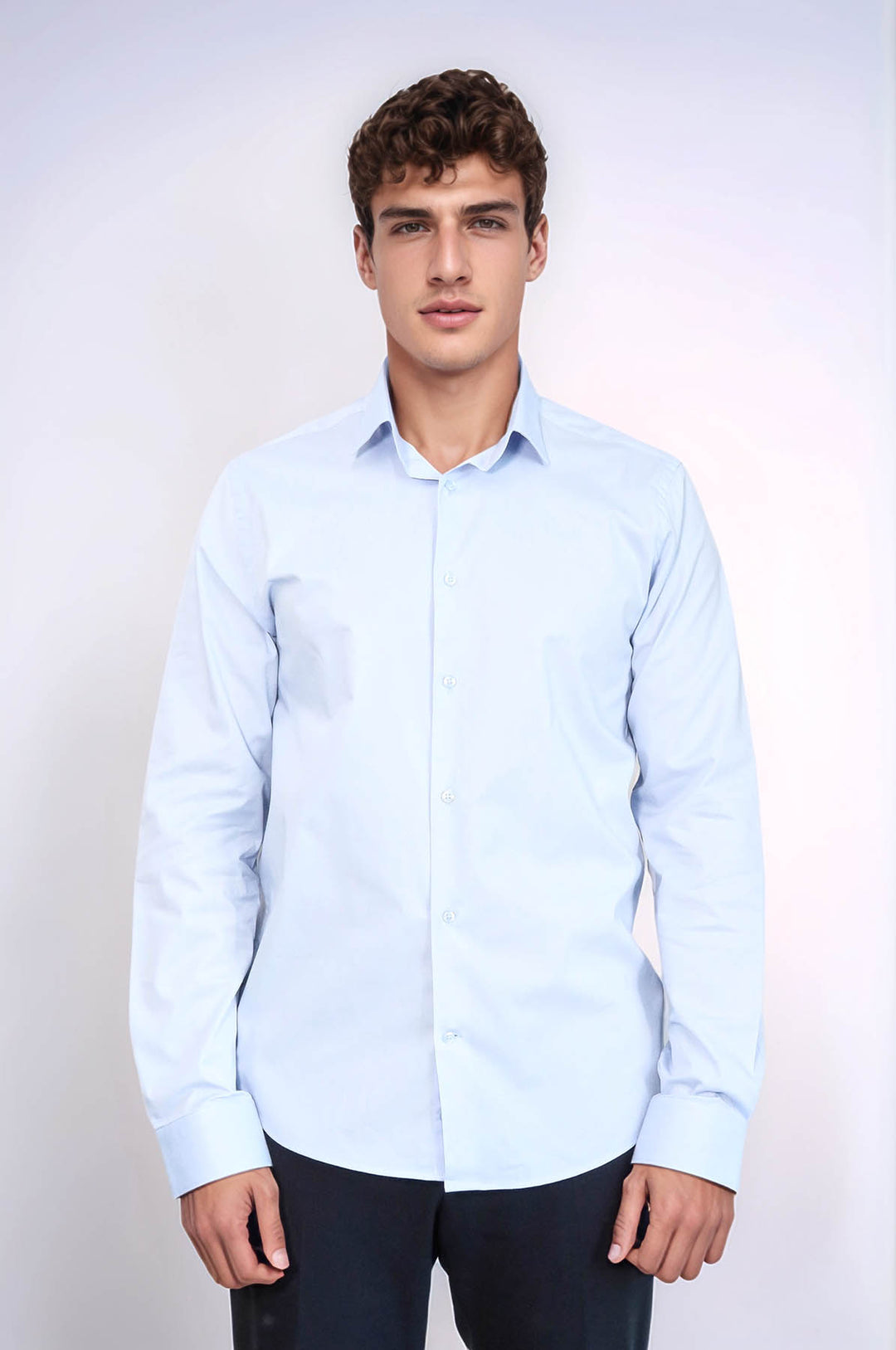 Sky Blue Slim-Fit Long Sleeve Shirt - Wessi