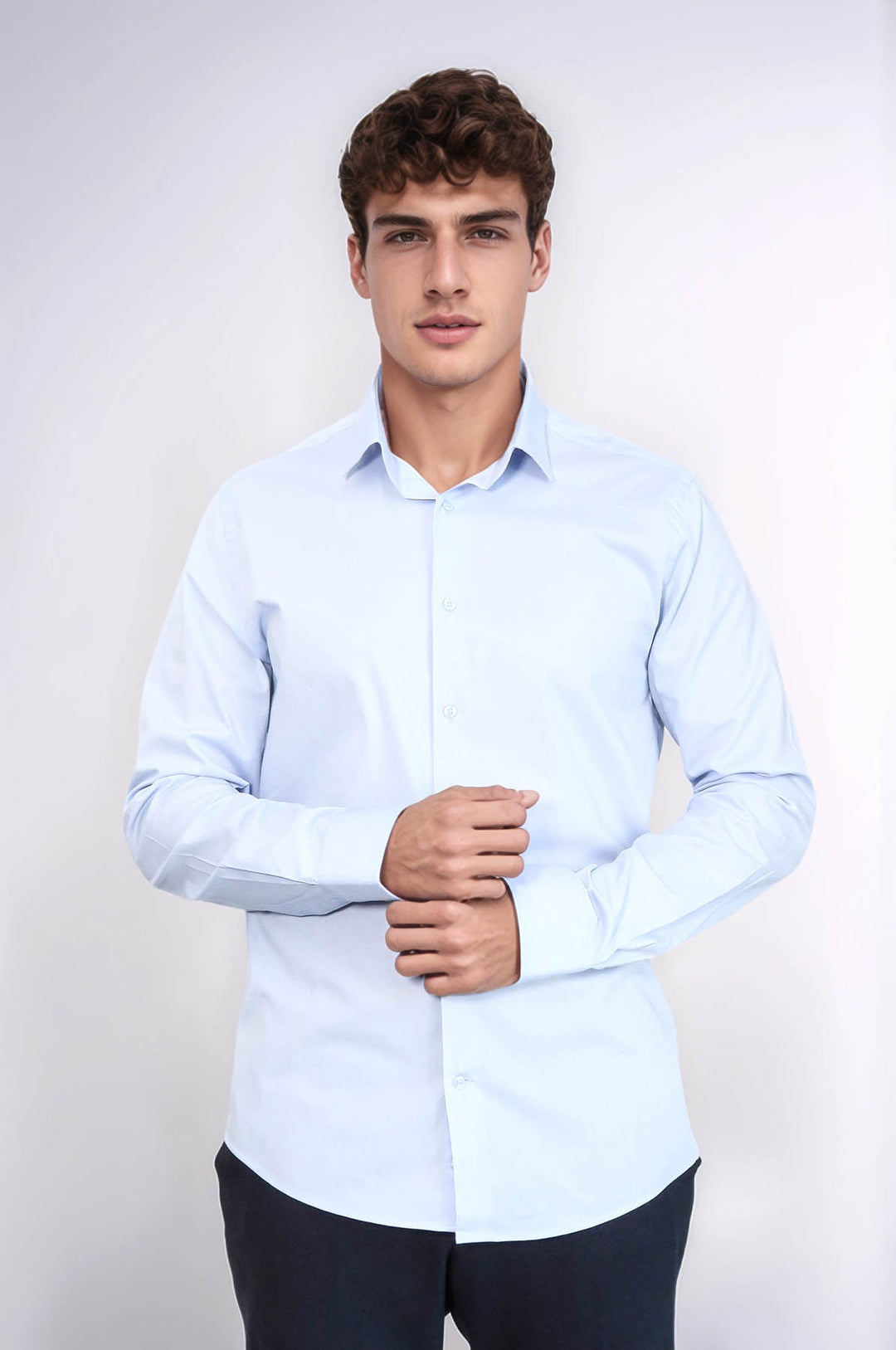 Sky Blue Slim-Fit Long Sleeve Shirt - Wessi