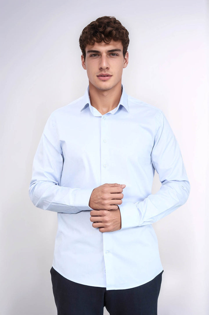 Sky Blue Slim-Fit Long Sleeve Shirt - Wessi