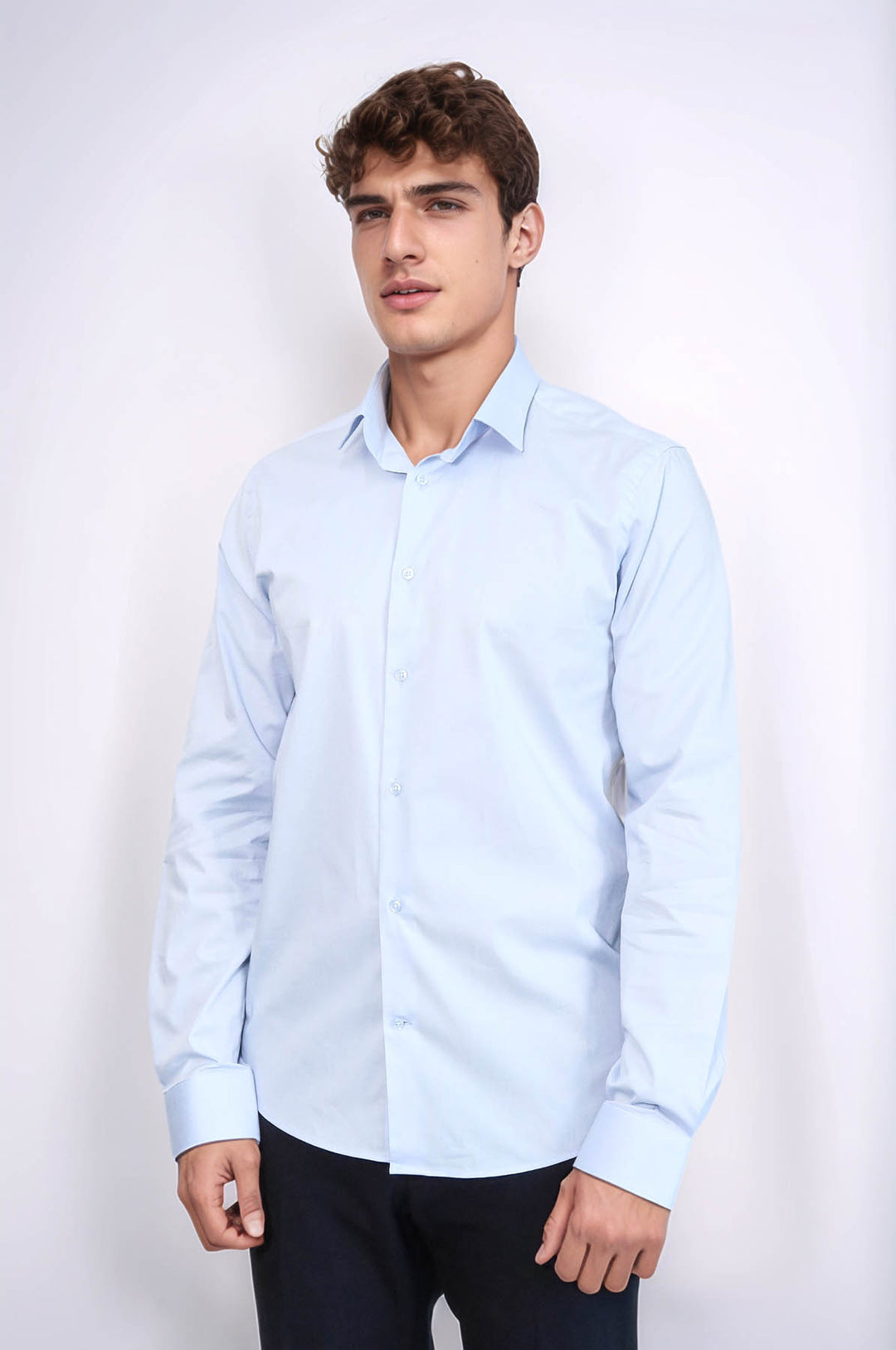 Sky Blue Slim-Fit Long Sleeve Shirt - Wessi
