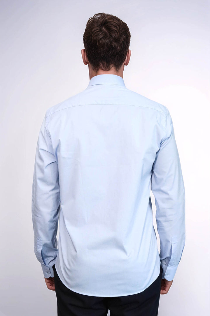 Sky Blue Slim-Fit Long Sleeve Shirt - Wessi