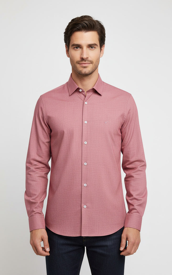 Plain Slim Fit Long Sleeves Salmon Color Men Shirt - Wessi