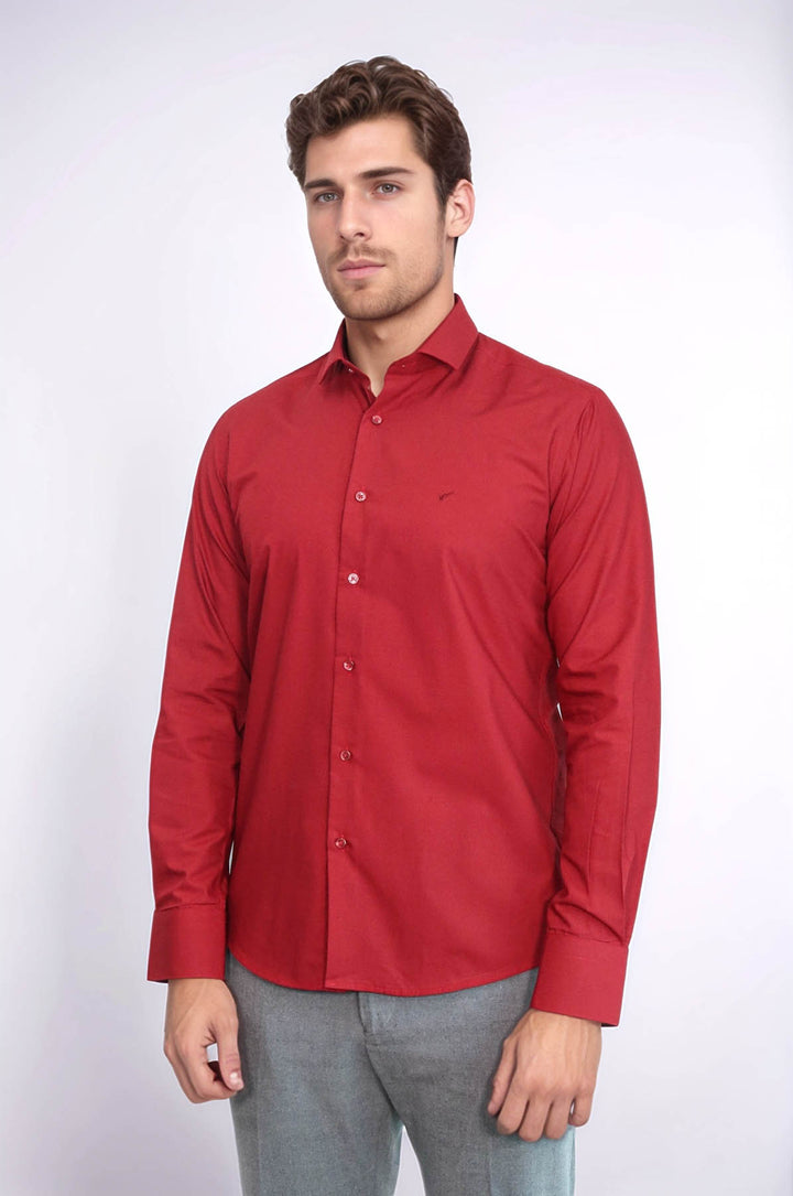 Plain Slim Fit Claret Red Men Shirt - Wessi