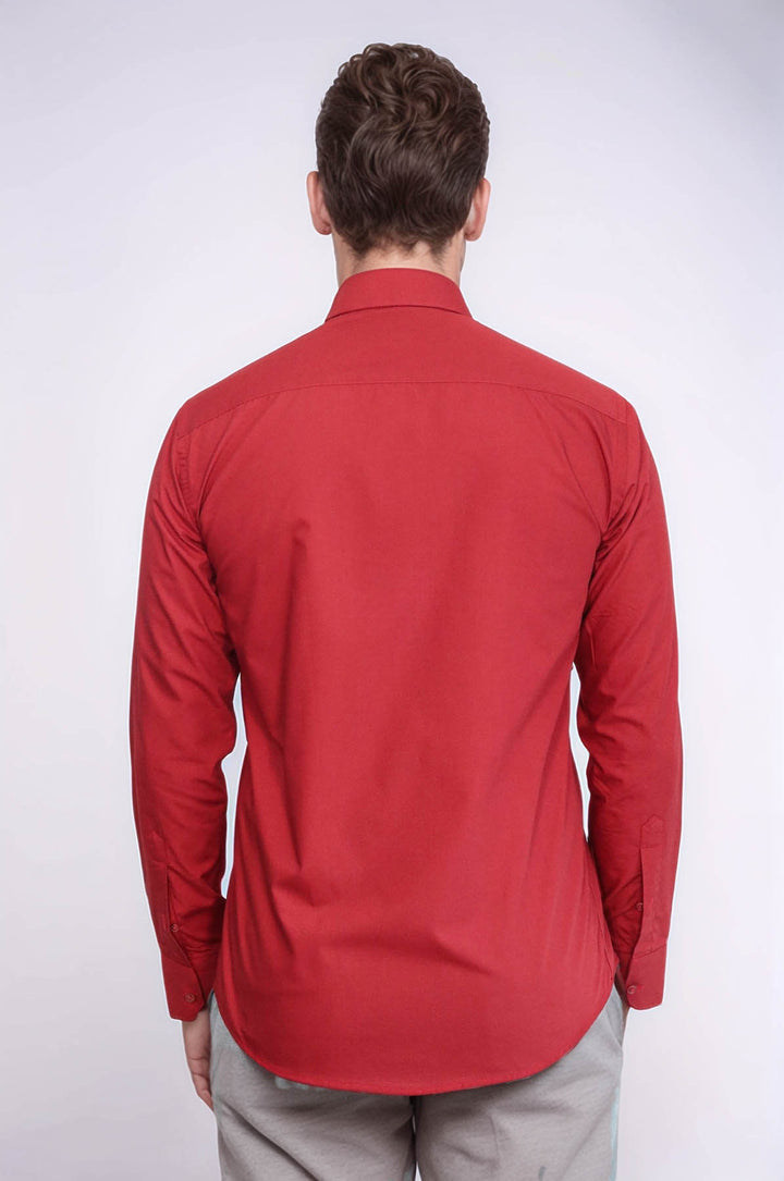 Plain Slim Fit Claret Red Men Shirt - Wessi